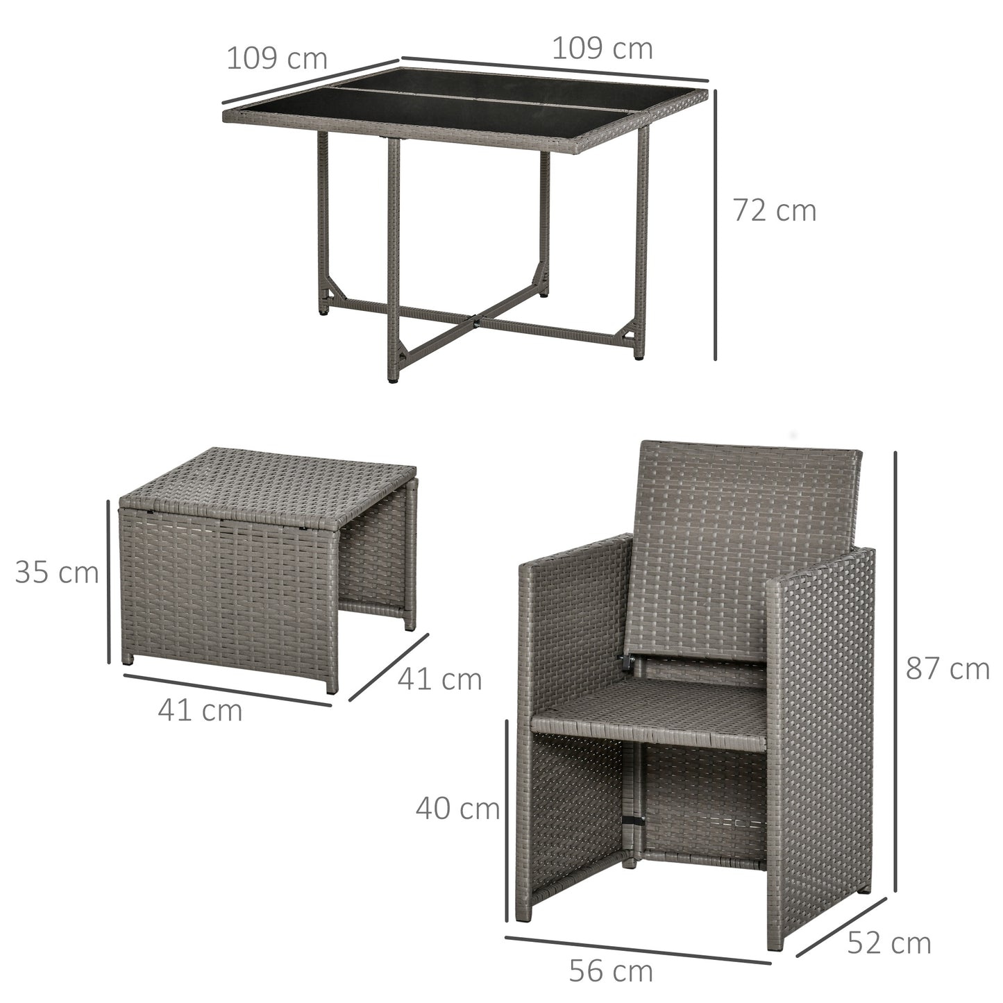 Outsunny Conjunto De Muebles De Jardín 9 Piezas De Ratán Comedor Apilables Gris_2