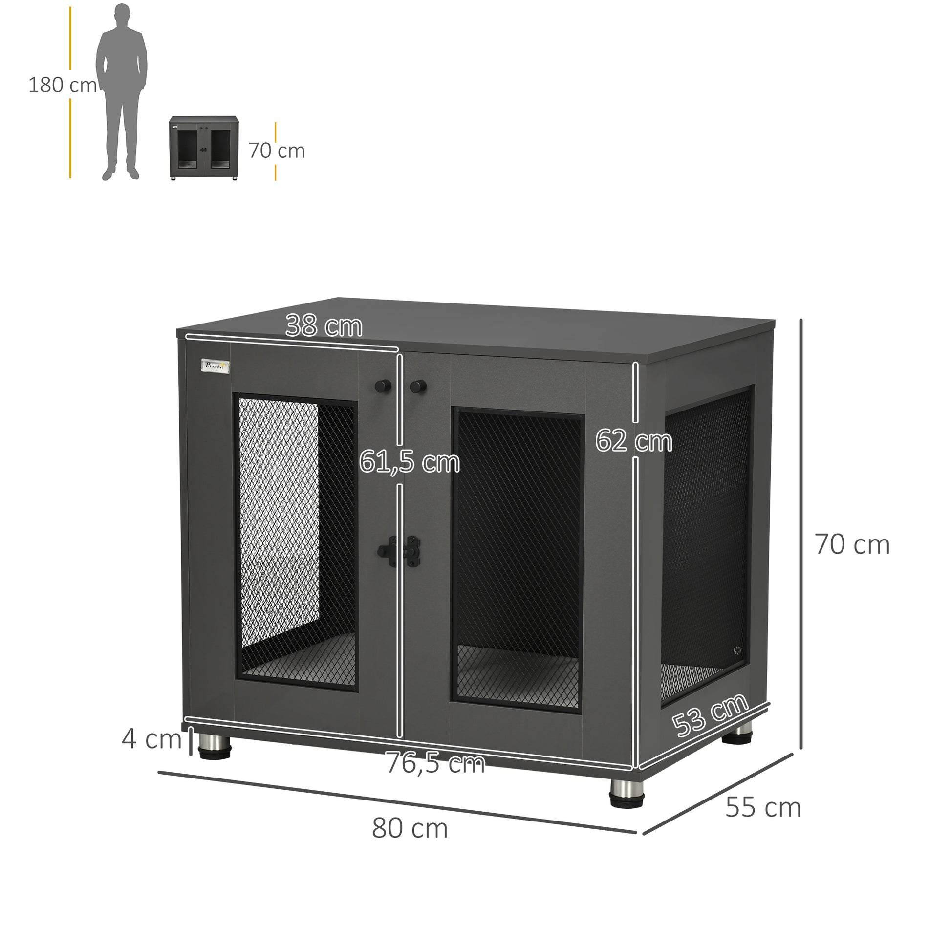 Pawhut Jaula Para Perros Mesa Auxiliar Con 2 Puertas Con Pestillo 80x55x70 Cm_2