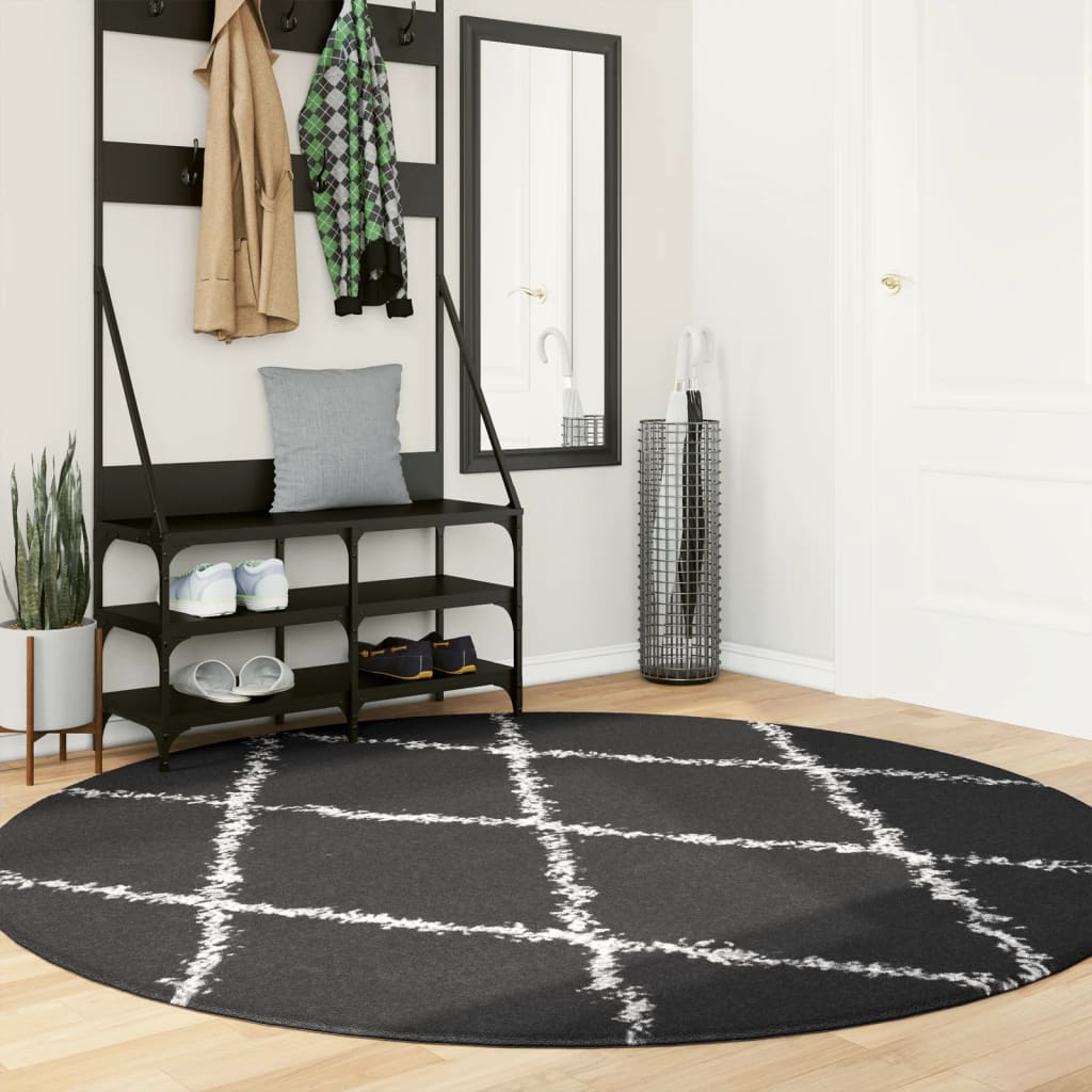 Alfombra De Pelo Largo Moderna Pamplona Negro Y Crema Ø 200 Cm / Vetonek_0
