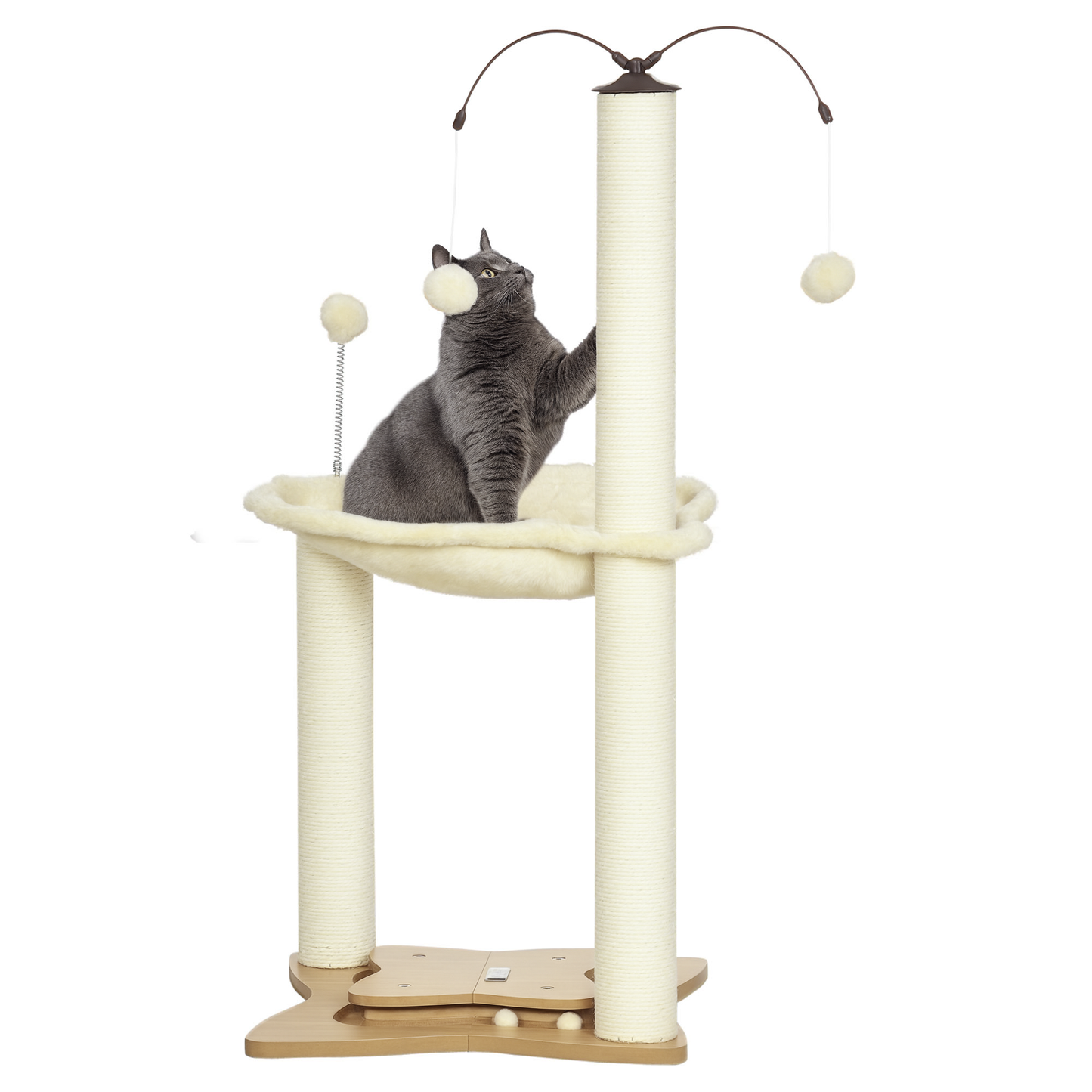 Pawhut Árbol Rascador Para Gatos Altura 90 Cm Con Hamaca Postes De Sisal Y Bolas_0