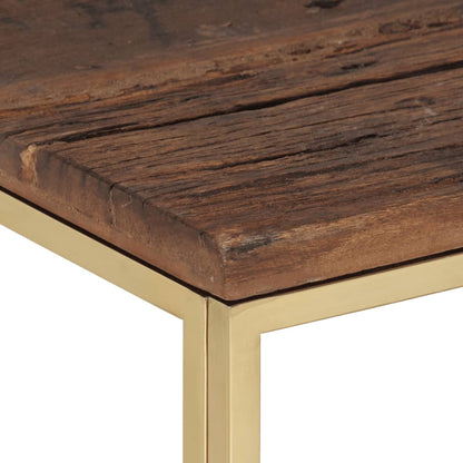 Mesa De Centro Acero Inoxidable Madera Maciza Traviesa Dorado_2