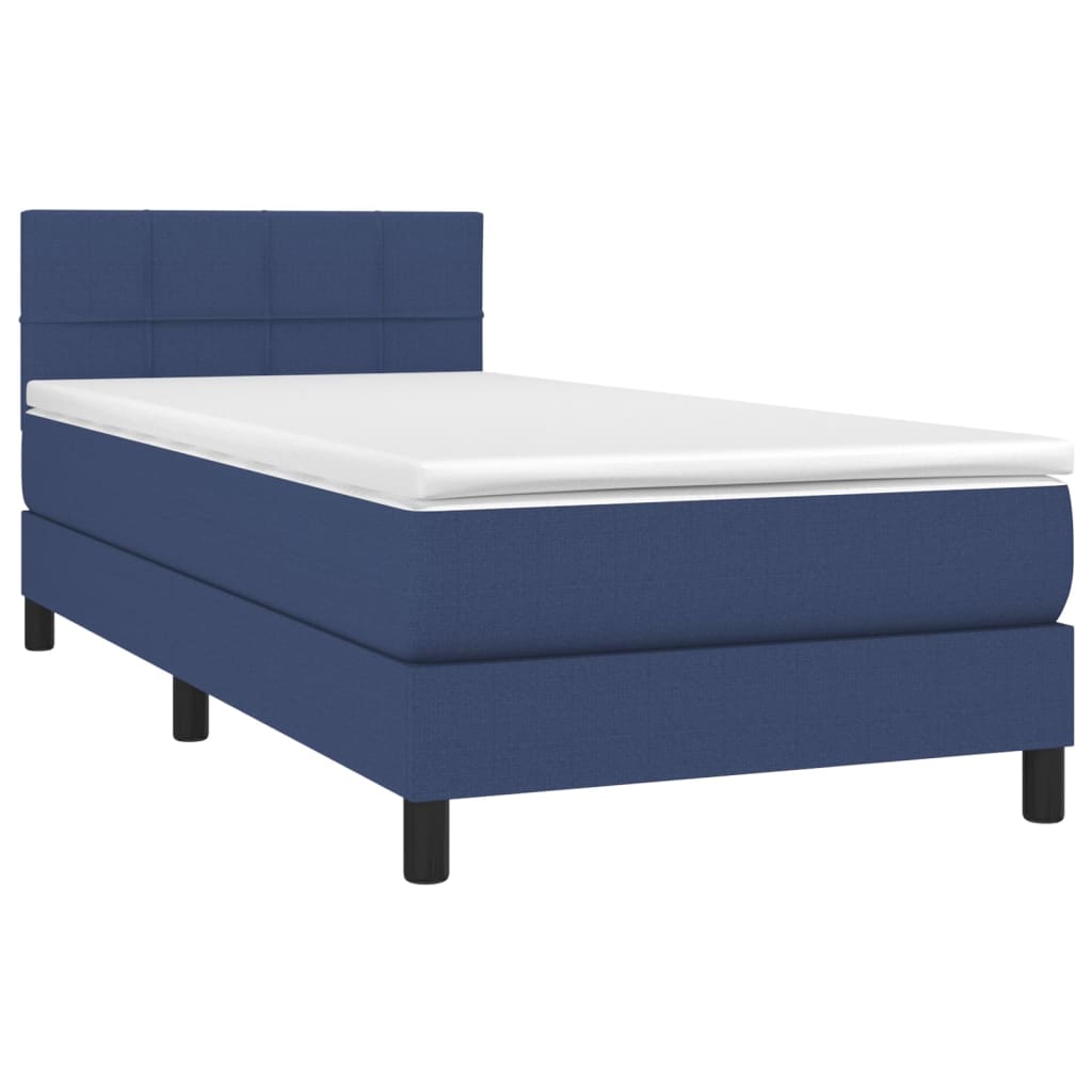 Cama Box Spring Colchón Y Luces Led Tela Azul 90x200 Cm / Vetonek_2