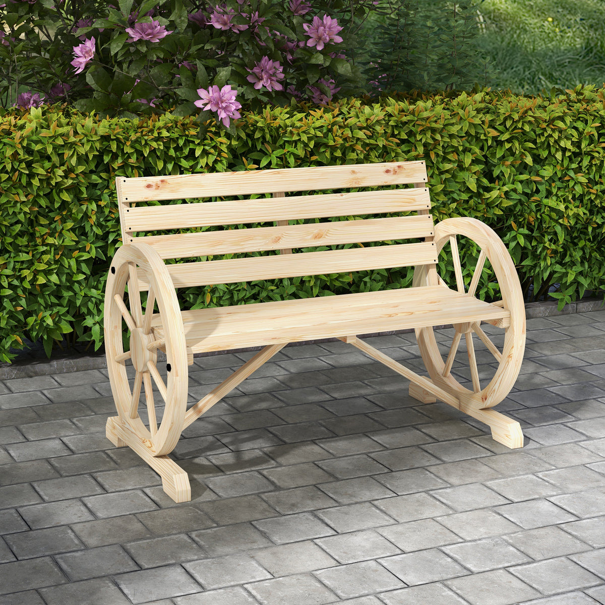 Outsunny Banco De Jardín De Madera Reposabrazos En Forma De Rueda Carga 240 Kg_1