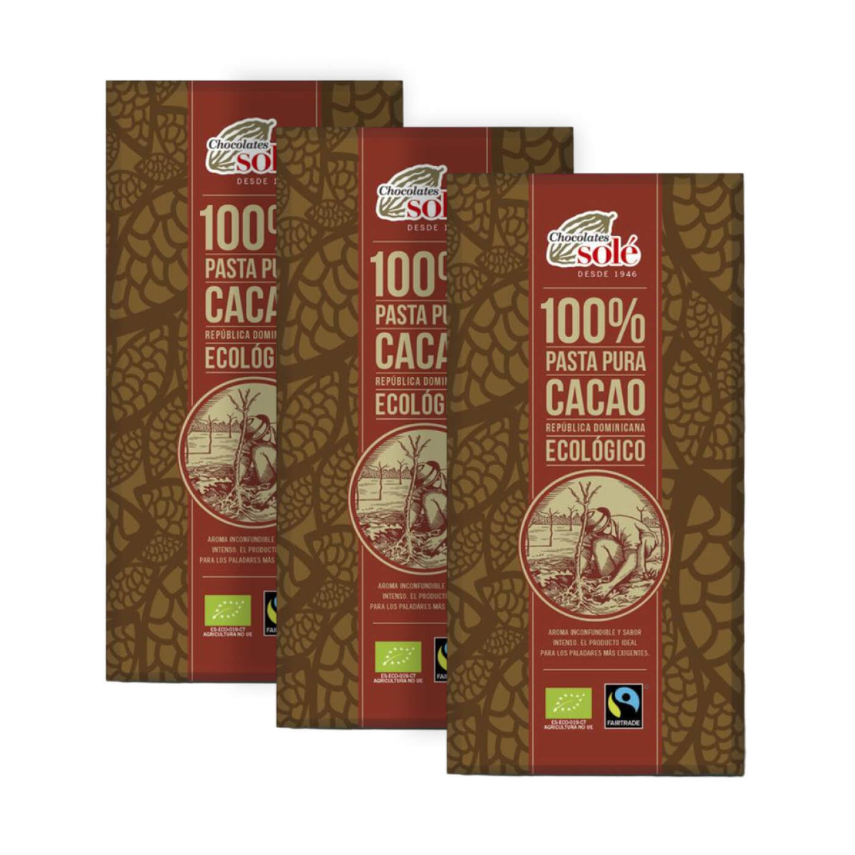 Pack 3x Pasta Pura 100% cacao en tableta Chocolates Solé 90 g