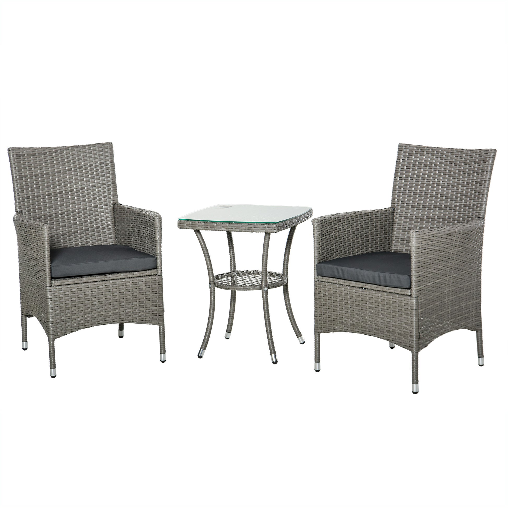Outsunny Conjunto Muebles Para Exterior Con 1 Mesa 2 Sillas Con Cojines Gris_0