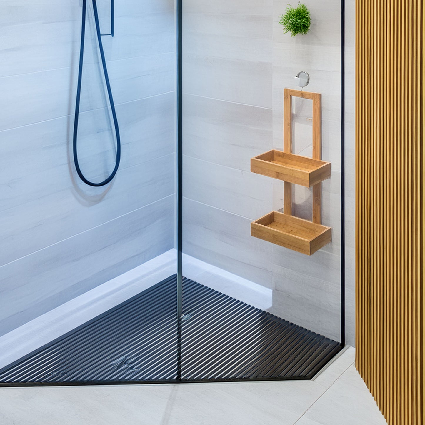 Wellhome - Organizador Con 2 Bandejas De Ducha Bambú