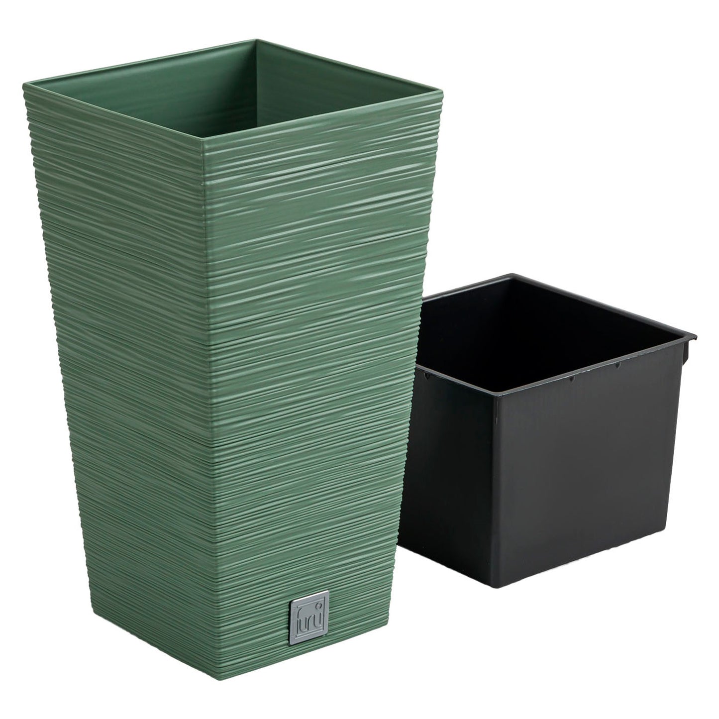 Macetero Color Verde Tierra, Con Depósito, Colección Furu, De 29,5 X 29,5 X 55 Cm, Capacidad De 14 L.