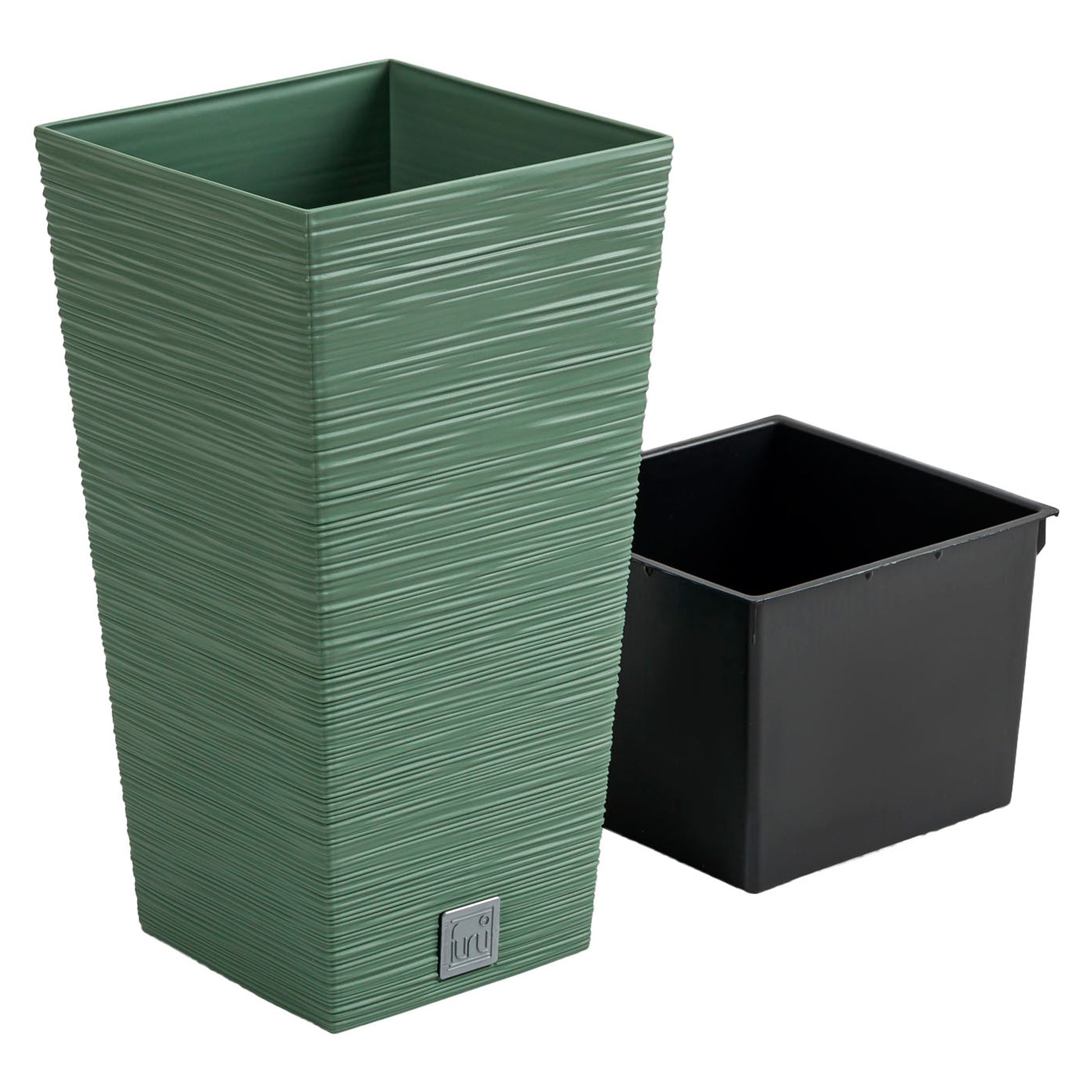 Macetero Color Verde Tierra, Con Depósito, Colección Furu, De 20 X 20 X 38 Cm, Capacidad De 5 L.