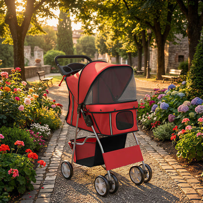 Pawhut Carrito Para Perros Plegable Con Cesta De Almacenaje 77x44x102 Cm Rojo_1