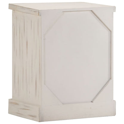 Mesita De Noche De Madera Maciza De Mango Blanca 40x30x50 Cm_2