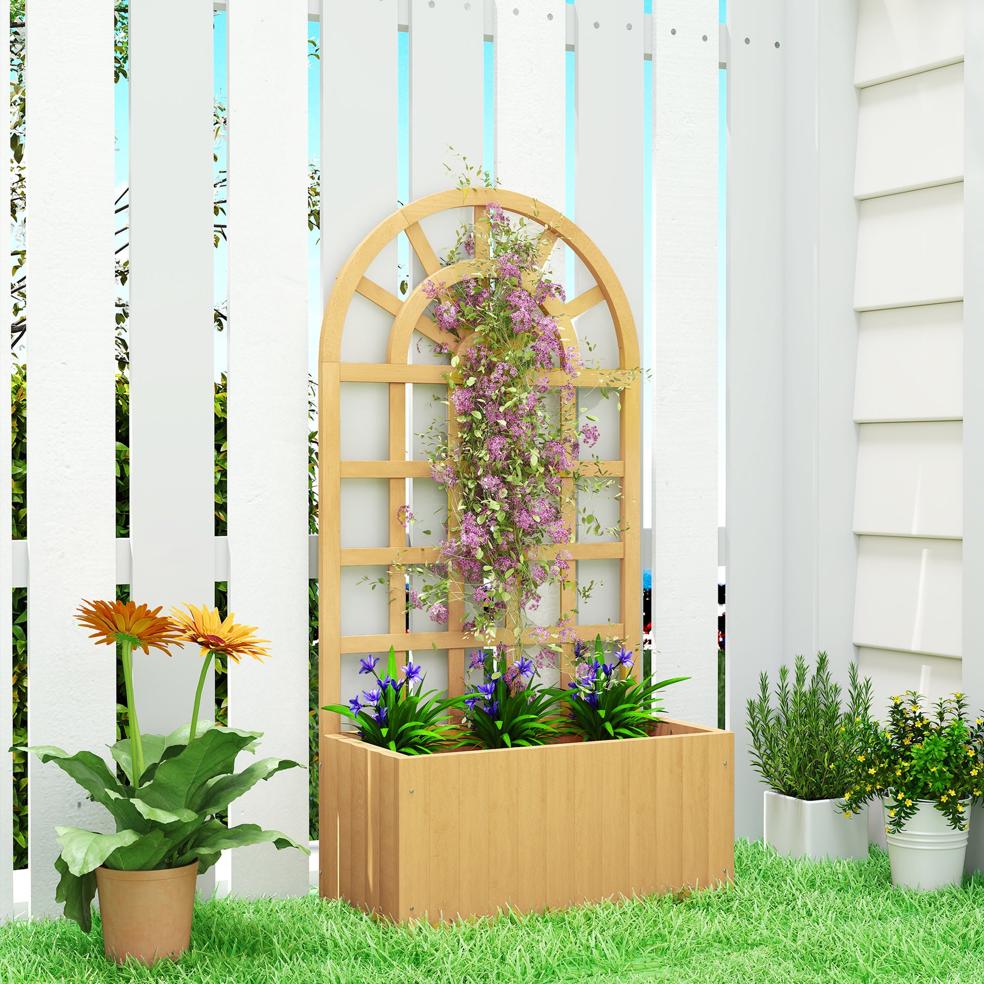 Outsunny Jardinera Con Enrejado De Madera Para Cultivos Verduras 60x30x120 Cm_1