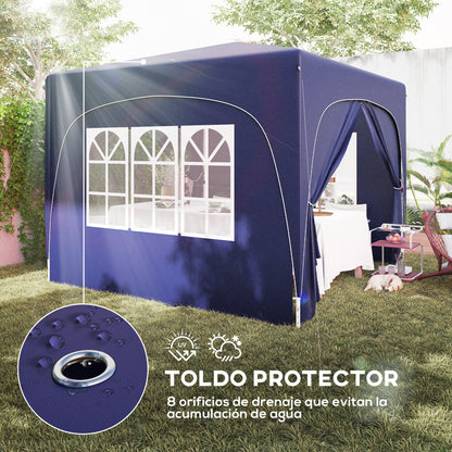 Outsunny Carpa Plegable Gazabo 3x3 M Con Paneles Laterales Upf50+ Azul Oscuro_5
