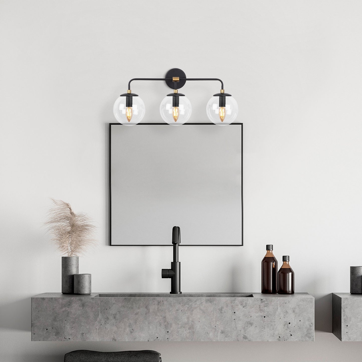 Aplique De Pared Pantalla Transparente, Metal , Negro, 56x21x27, Casquillo 3 X E14 Max 40 W_3