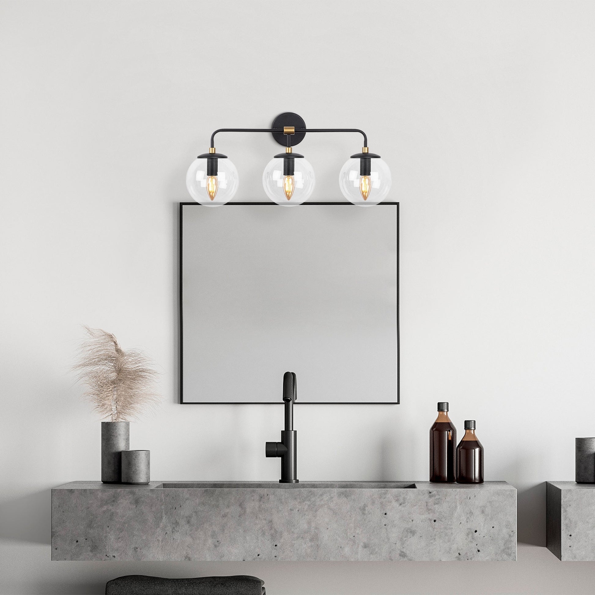 Aplique De Pared Pantalla Transparente, Metal , Negro, 56x21x27, Casquillo 3 X E14 Max 40 W_3