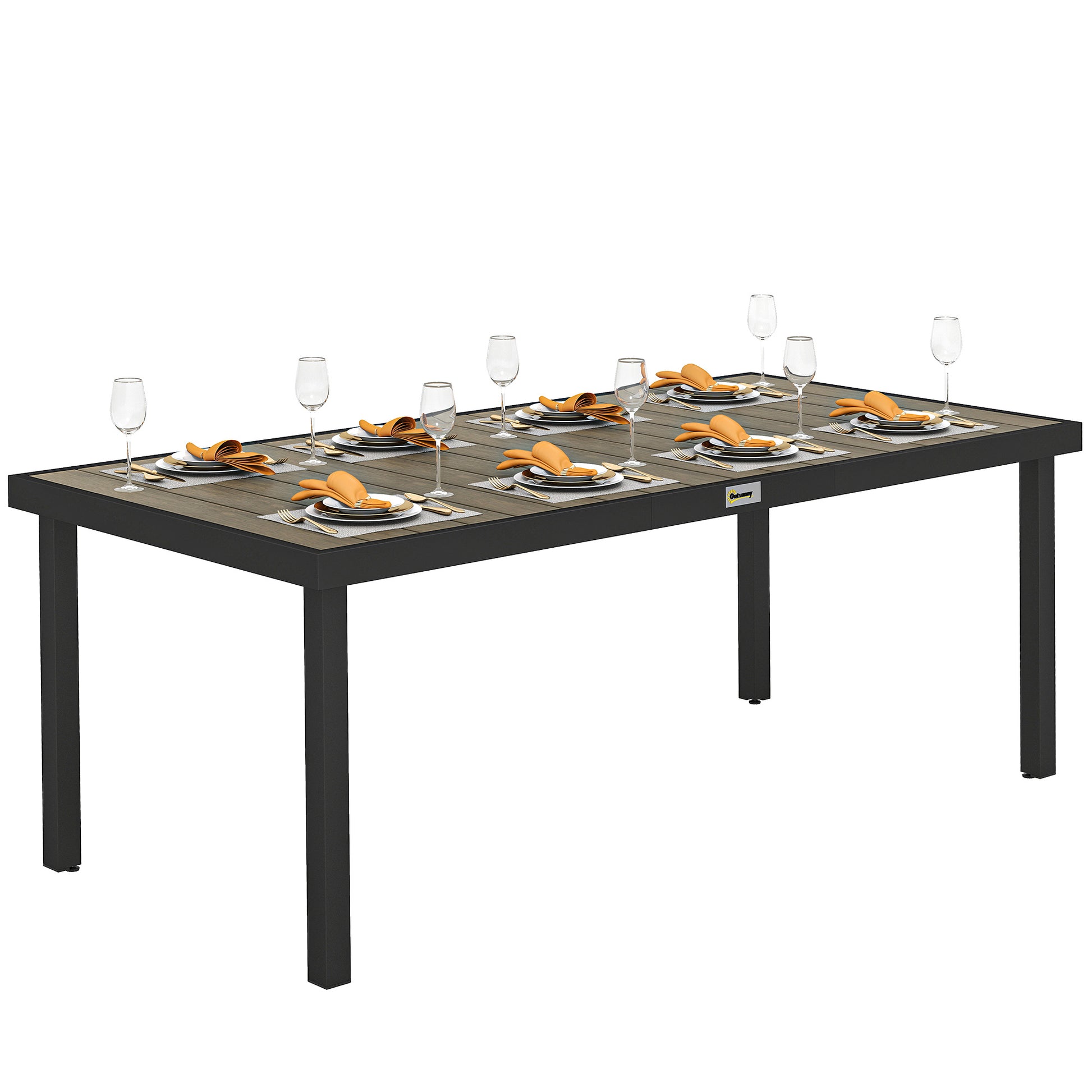 Outsunny Mesa De Comedor Exterior De Aluminio 190x90x74 Cm Natural Y Negro_0