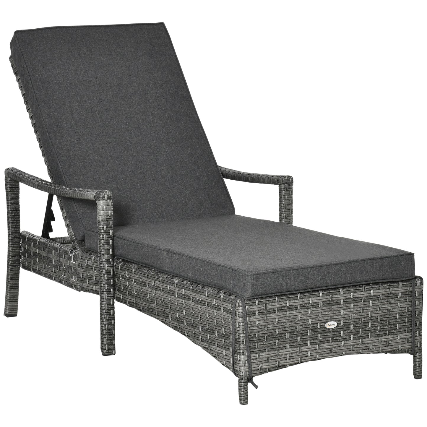Outsunny Tumbona De Ratán Jardín Con Respaldo Ajustable Cojines Exterior Gris_0
