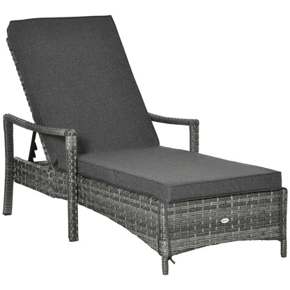 Outsunny Tumbona De Ratán Jardín Con Respaldo Ajustable Cojines Exterior Gris_0