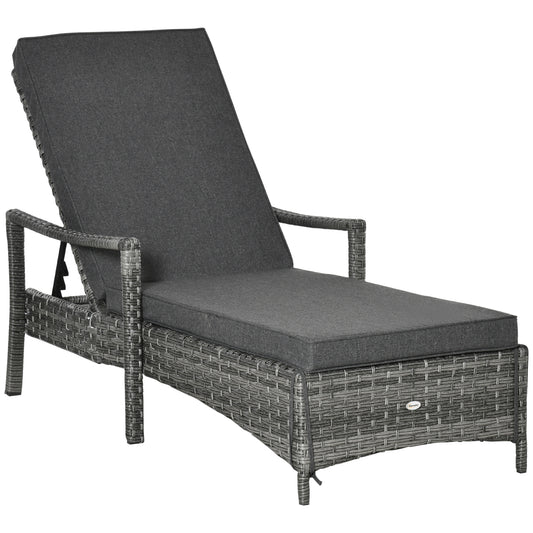 Outsunny Tumbona De Ratán Jardín Con Respaldo Ajustable Cojines Exterior Gris_0