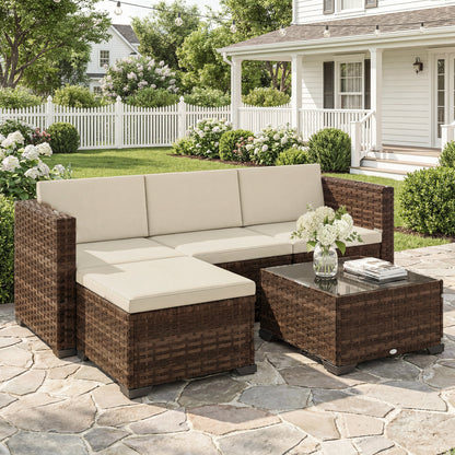 Outsunny Conjunto Muebles Jardín Exterior De Ratán 5 Piezas Cojines Caqui_1