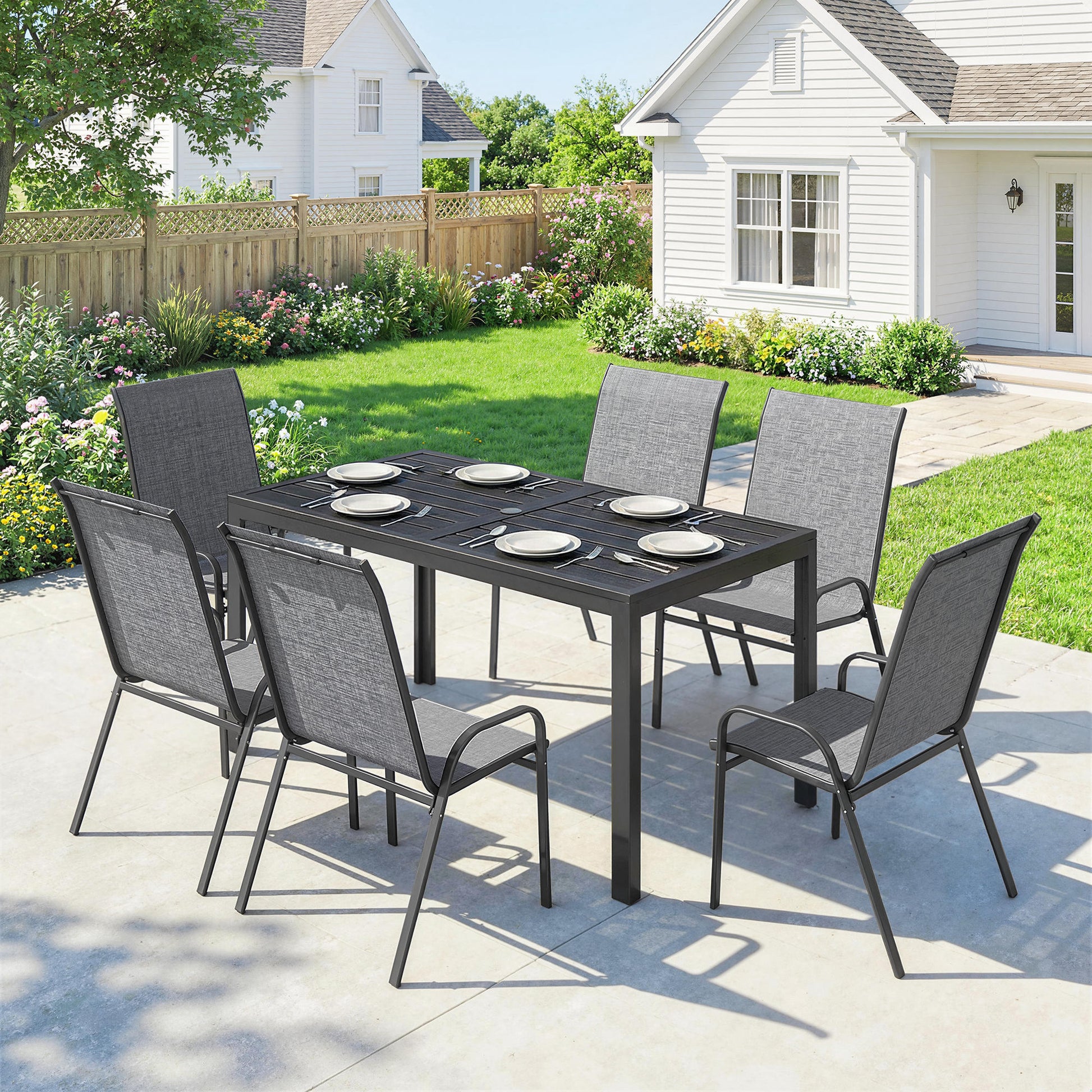 Outsunny Conjunto De Mesa Y Sillas Jardín De 7 Piezas_1