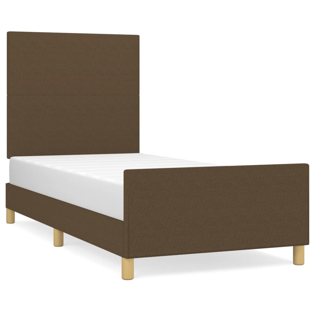 Estructura De Cama Con Cabecero De Tela Marrón Oscuro 90x200 Cm / Vetonek_1