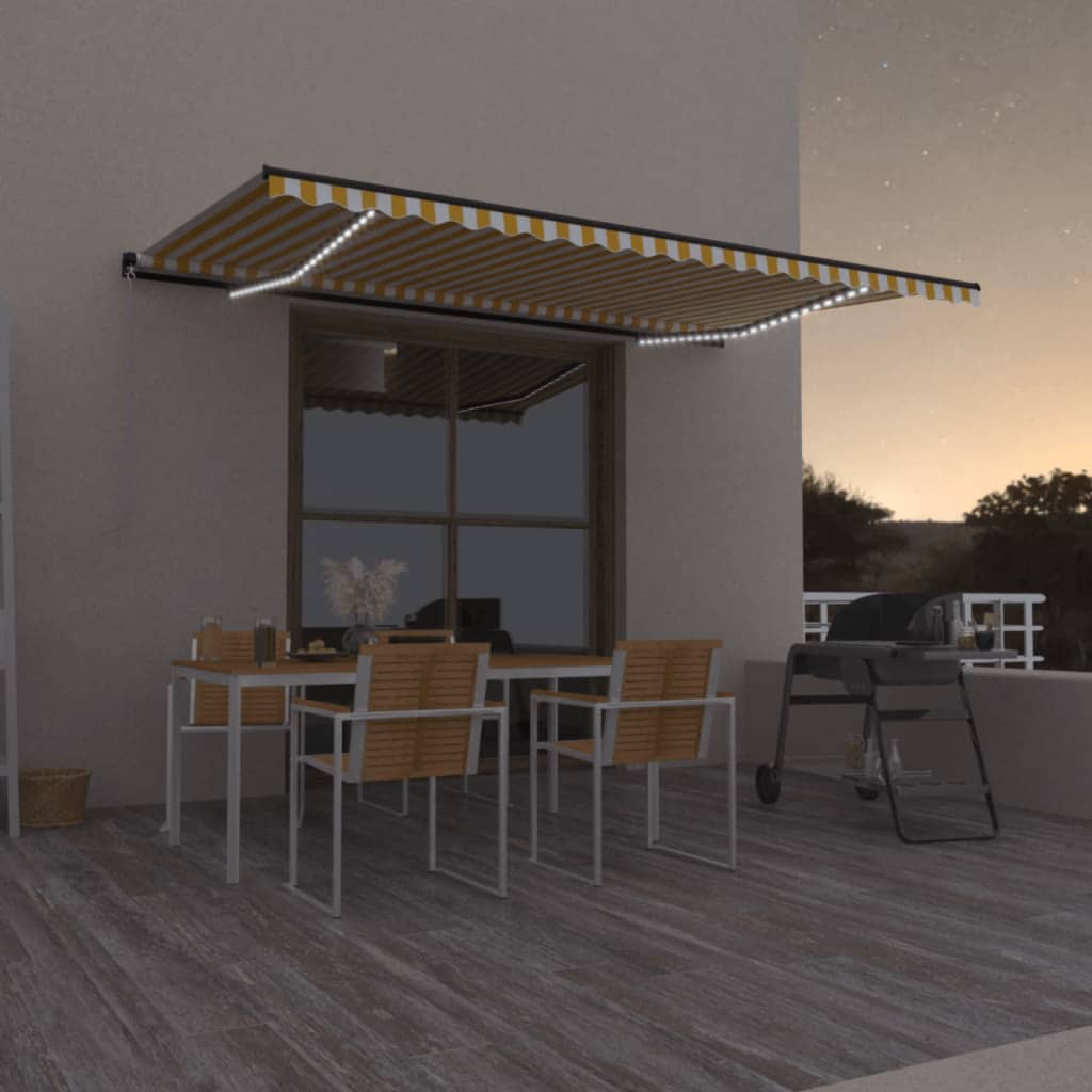Toldo Retráctil Manual Con Luz Led Amarillo Y Blanco 500x350 Cm_1