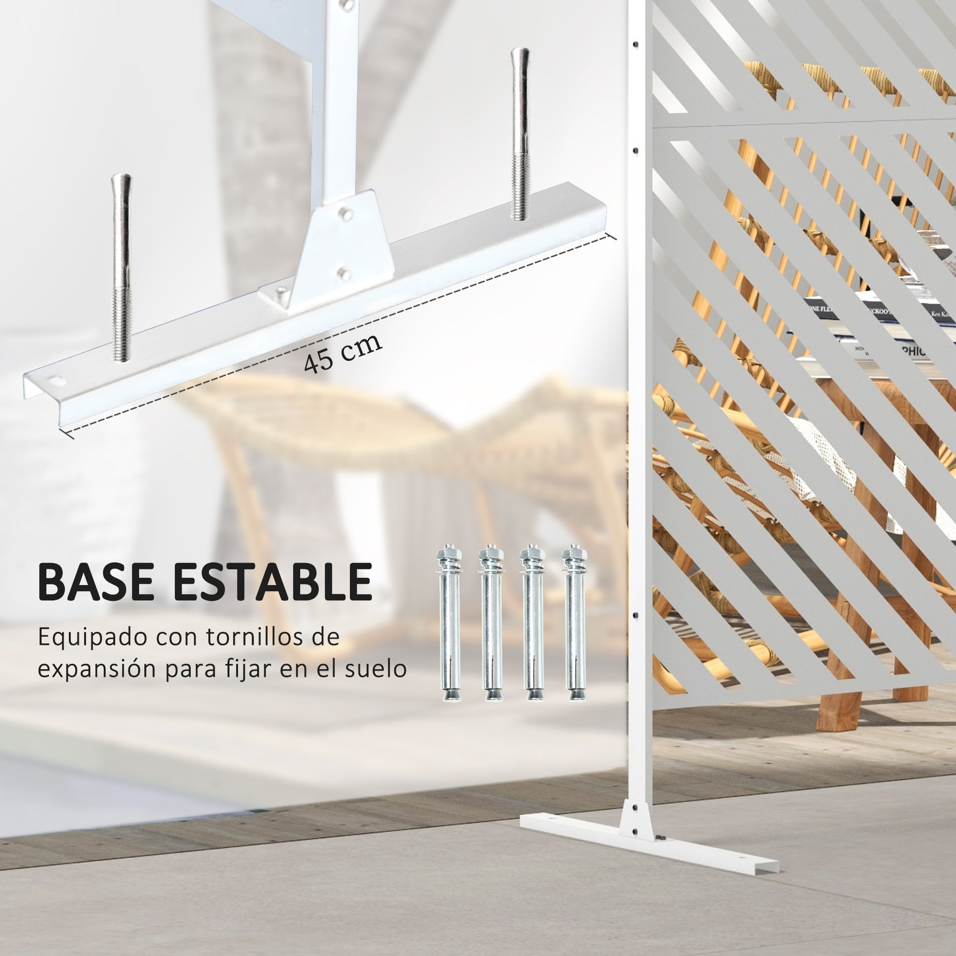 Outsunny Biombo Exterior Con Patrón De Triángulo Invertido 122x45x198 Cm Blanco_4