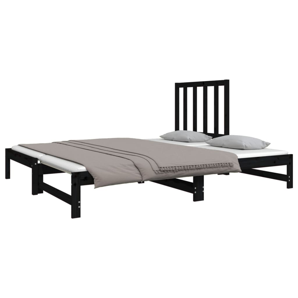 Sofá Cama Extraíble Madera Maciza De Pino Negro 2x(90x190) Cm / Vetonek_3