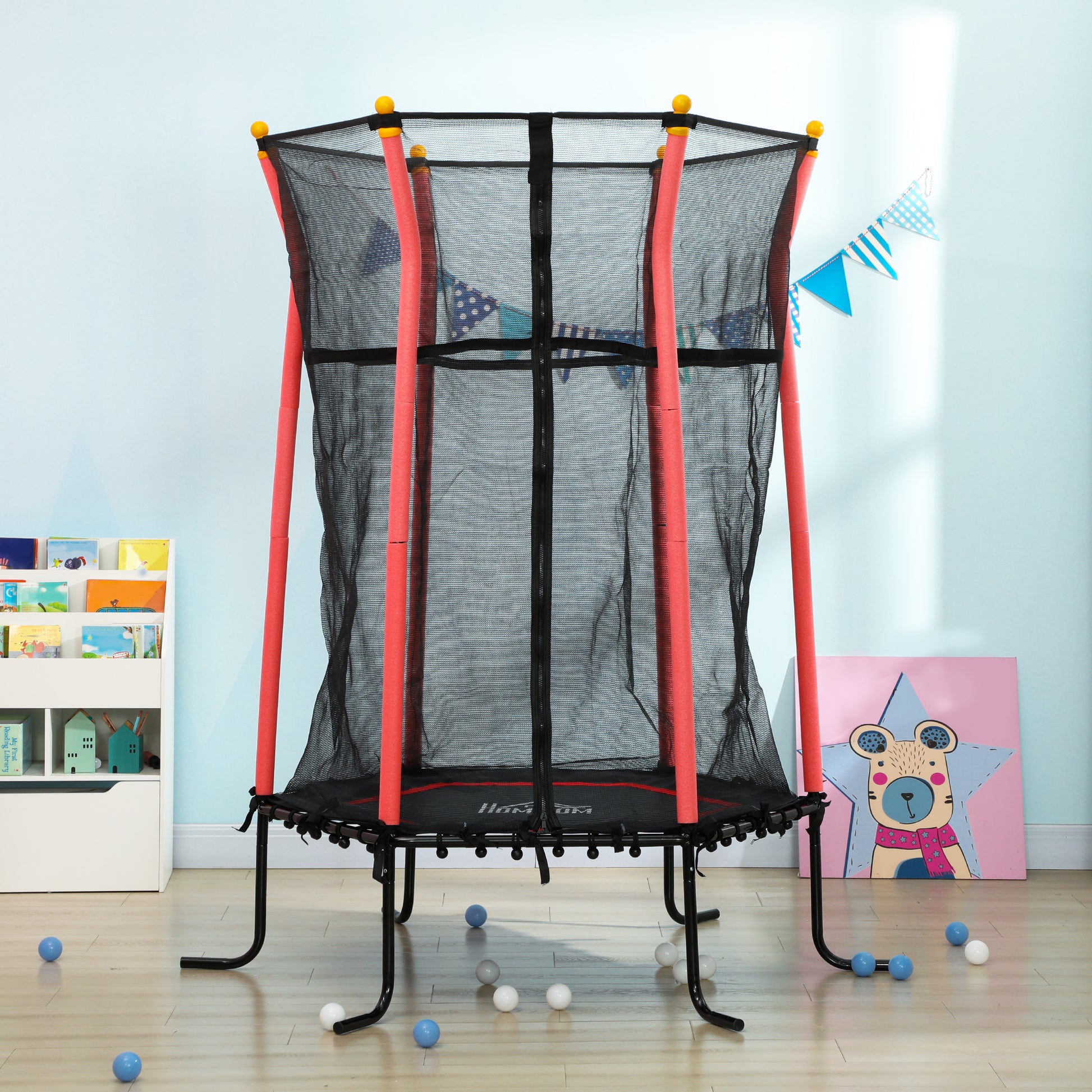 Homcom Cama Elástica Infantil De Jardín 122x111x190 Cm Carga 50 Kg Negro Y Rojo_1