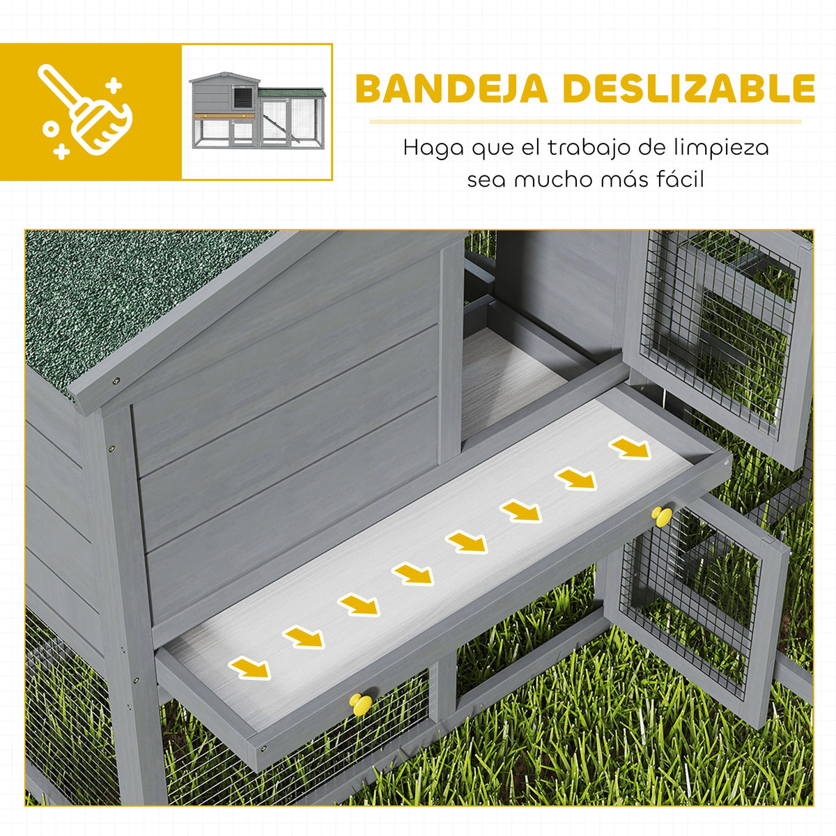 Pawhut Conejera De Madera De 2 Niveles Techo Asfáltico Bandeja Extraíble Gris_5
