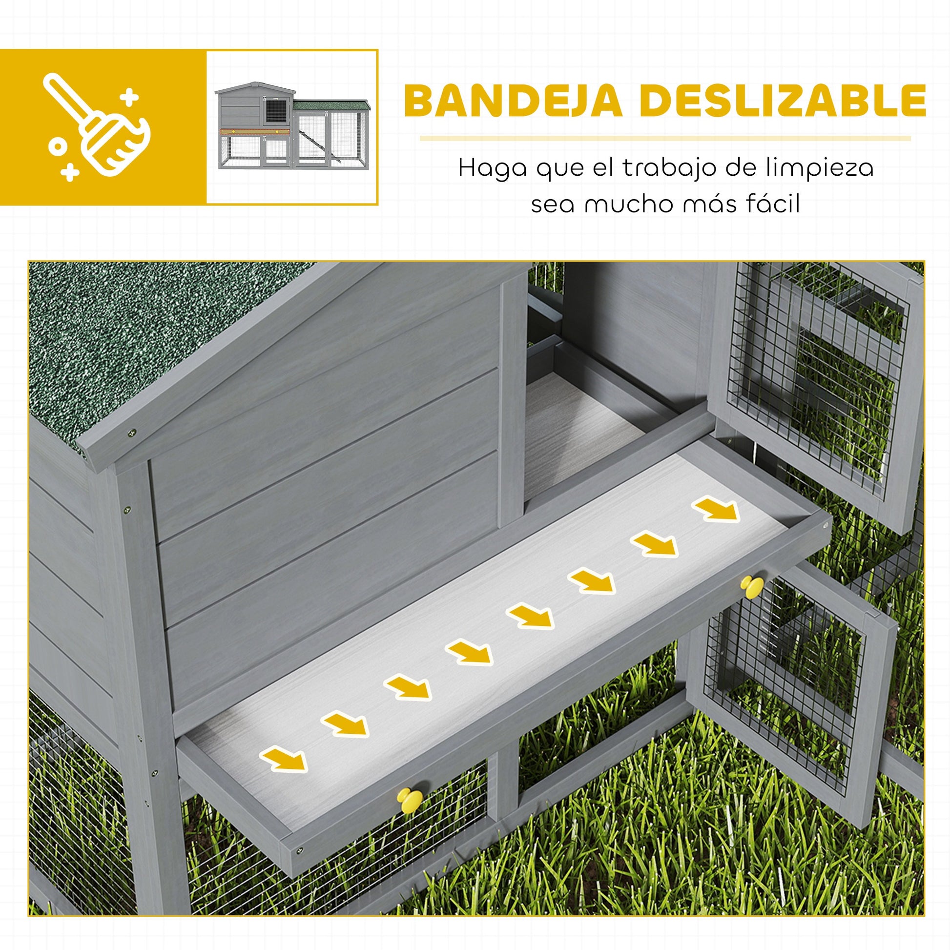 Pawhut Conejera De Madera De 2 Niveles Techo Asfáltico Bandeja Extraíble Gris_5