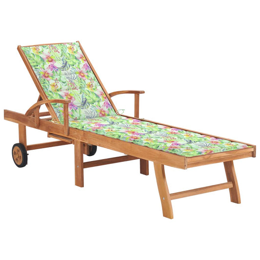Tumbona Con Cojín Estampado De Hojas Madera Maciza De Teca_0