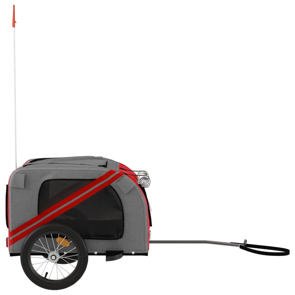 Vidaxl Remolque De Bicicleta Mascotas Hierro Tela Oxford Rojo Gris_5