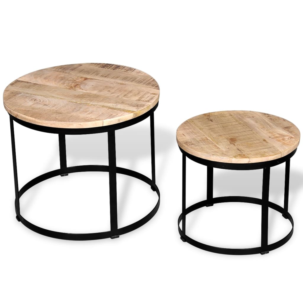 Set Mesas Centro Redonda 2 Uds Madera Mango Rugosa 40 Cm/50 Cm_3