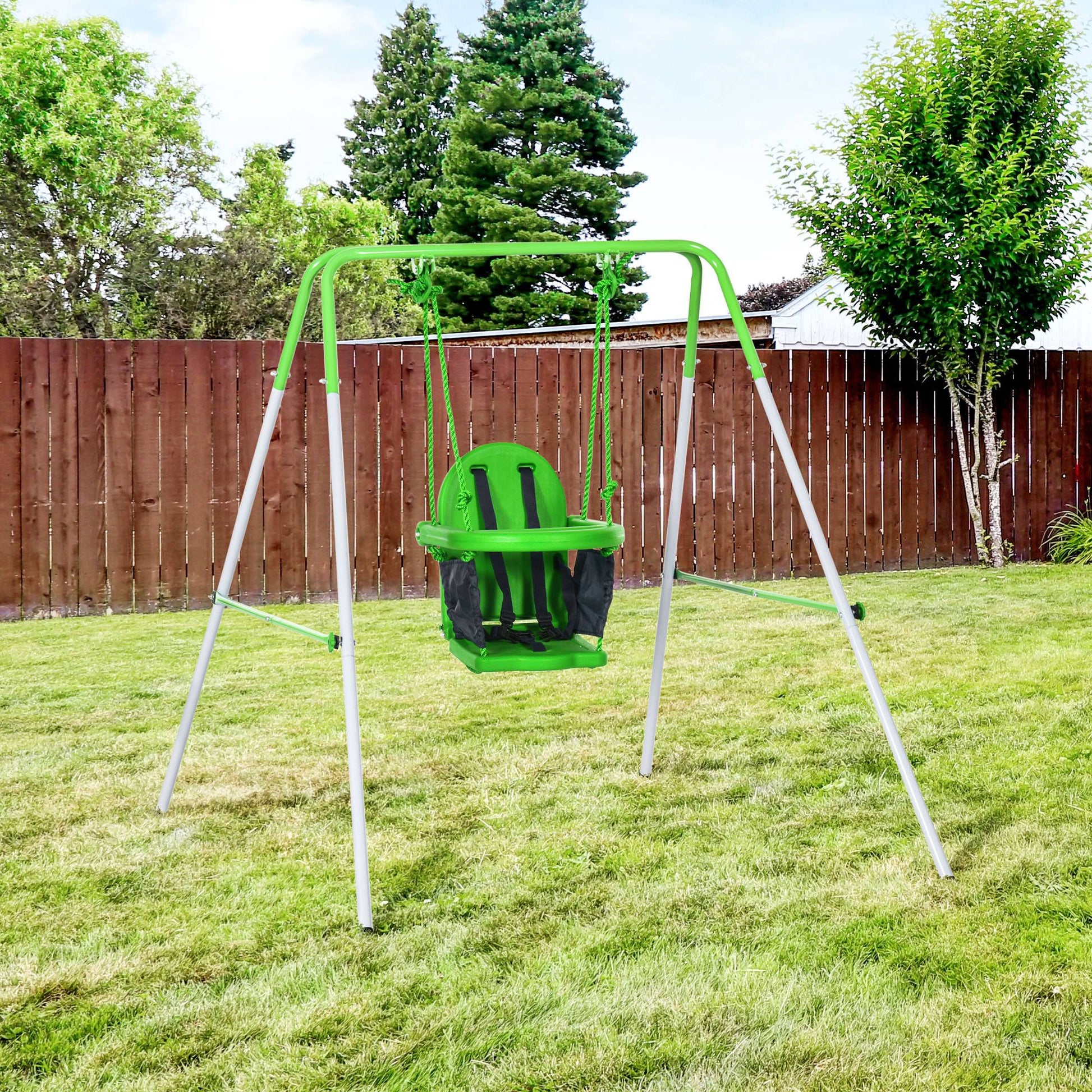 Outsunny Columpio Infantil De Acero Para Niños De 6-36 Meses 122x146x122cm Verde_1