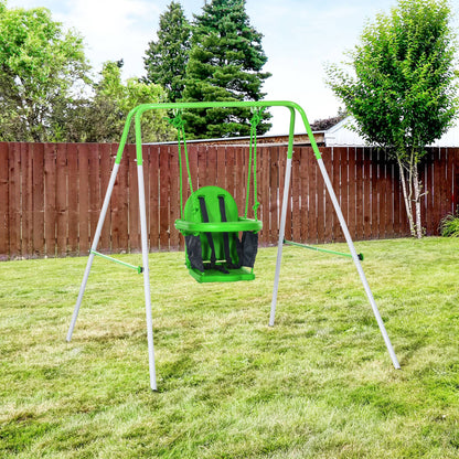 Outsunny Columpio Infantil De Acero Para Niños De 6-36 Meses 122x146x122cm Verde_1