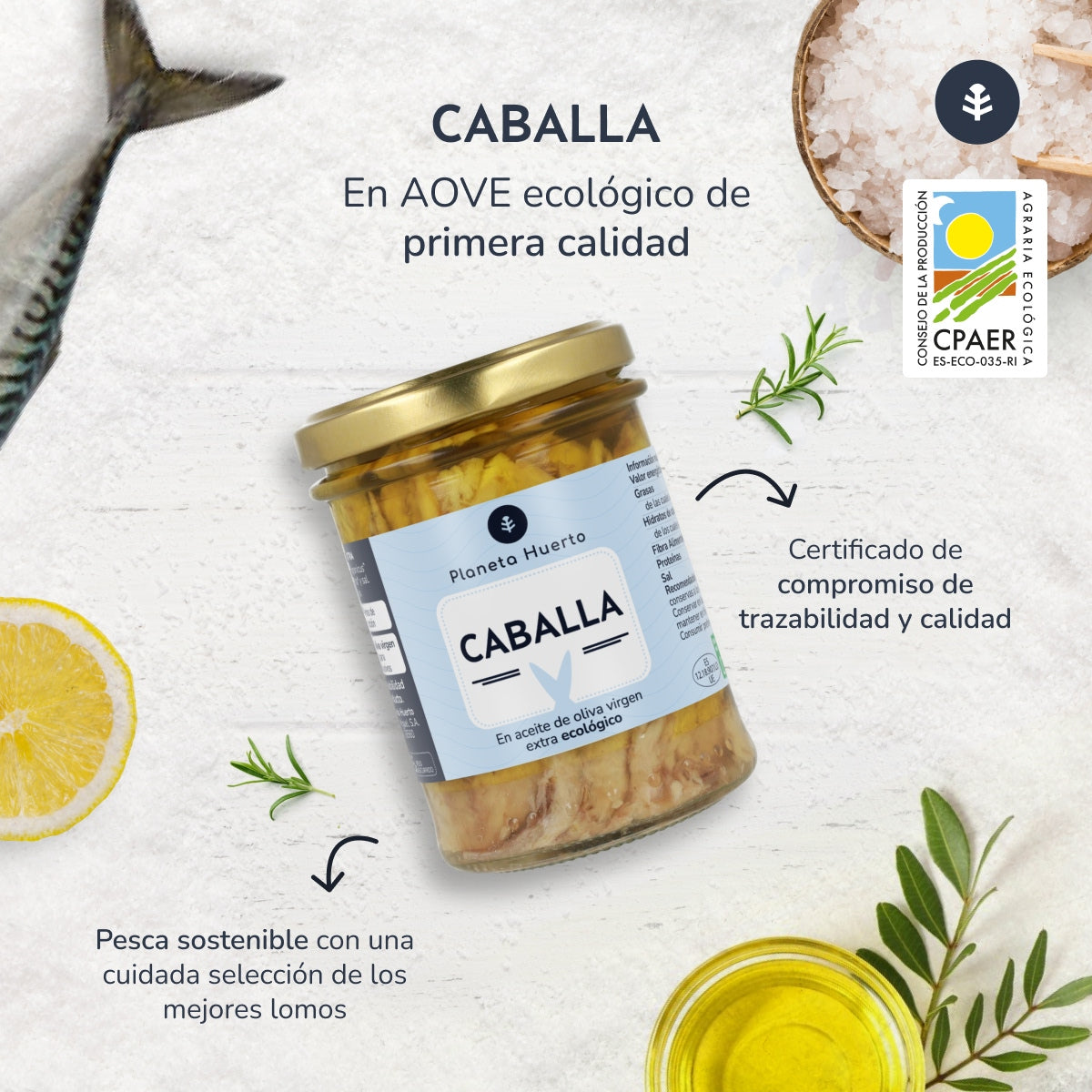 Pack 6x Caballa en aceite de oliva virgen extra ECO Planeta Huerto 190 g