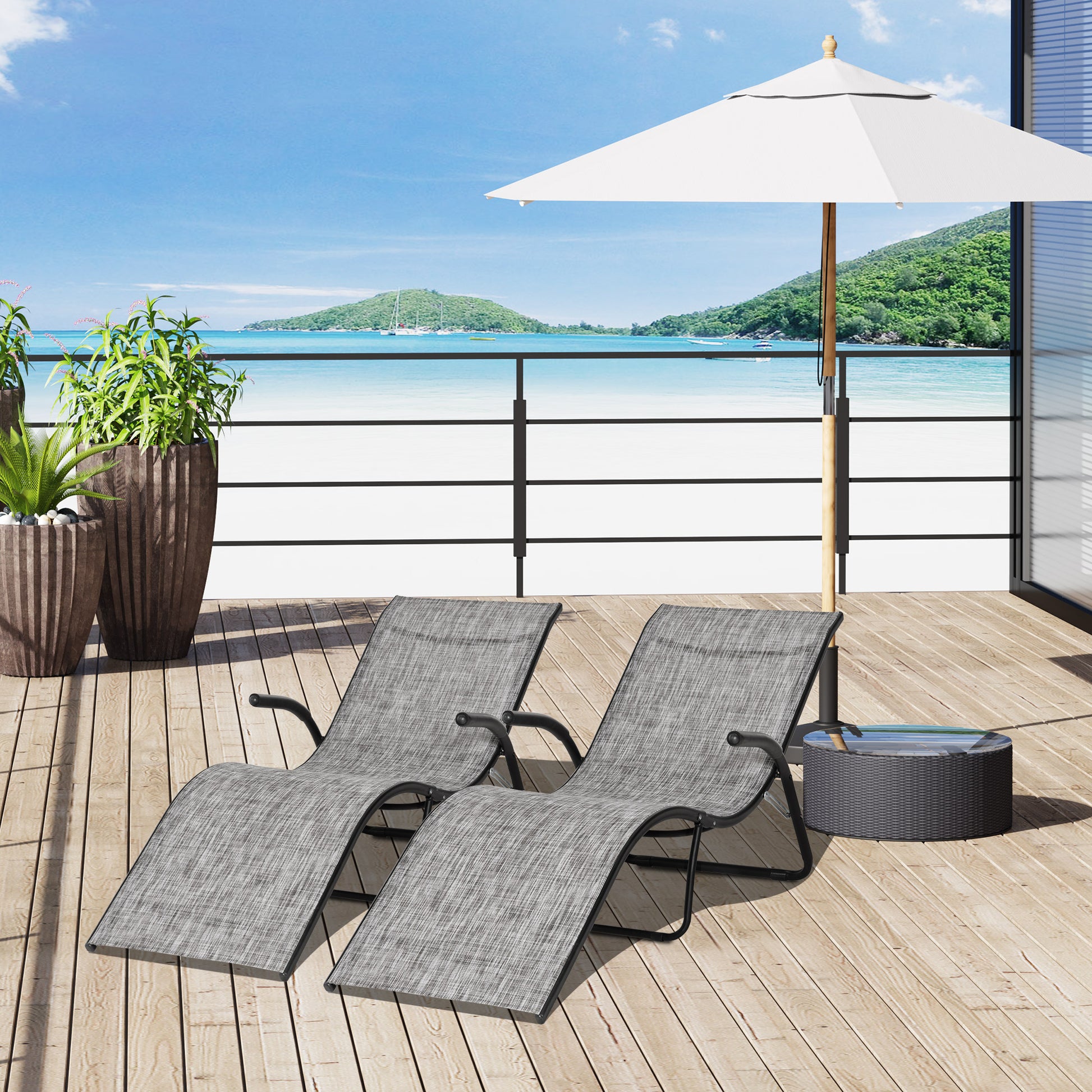 Outsunny Conjunto De 2 Tumbonas Plegables Con Reposapiés 170x62x68 Cm Gris_1