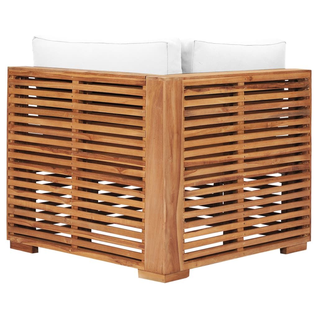Vidaxl Sofá De Esquina De Jardín Cojín Color Crema Madera Maciza Teca_3