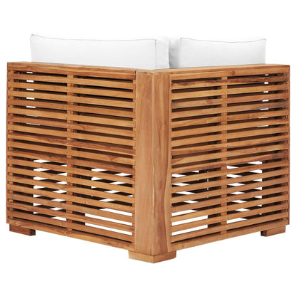 Vidaxl Sofá De Esquina De Jardín Cojín Color Crema Madera Maciza Teca_3