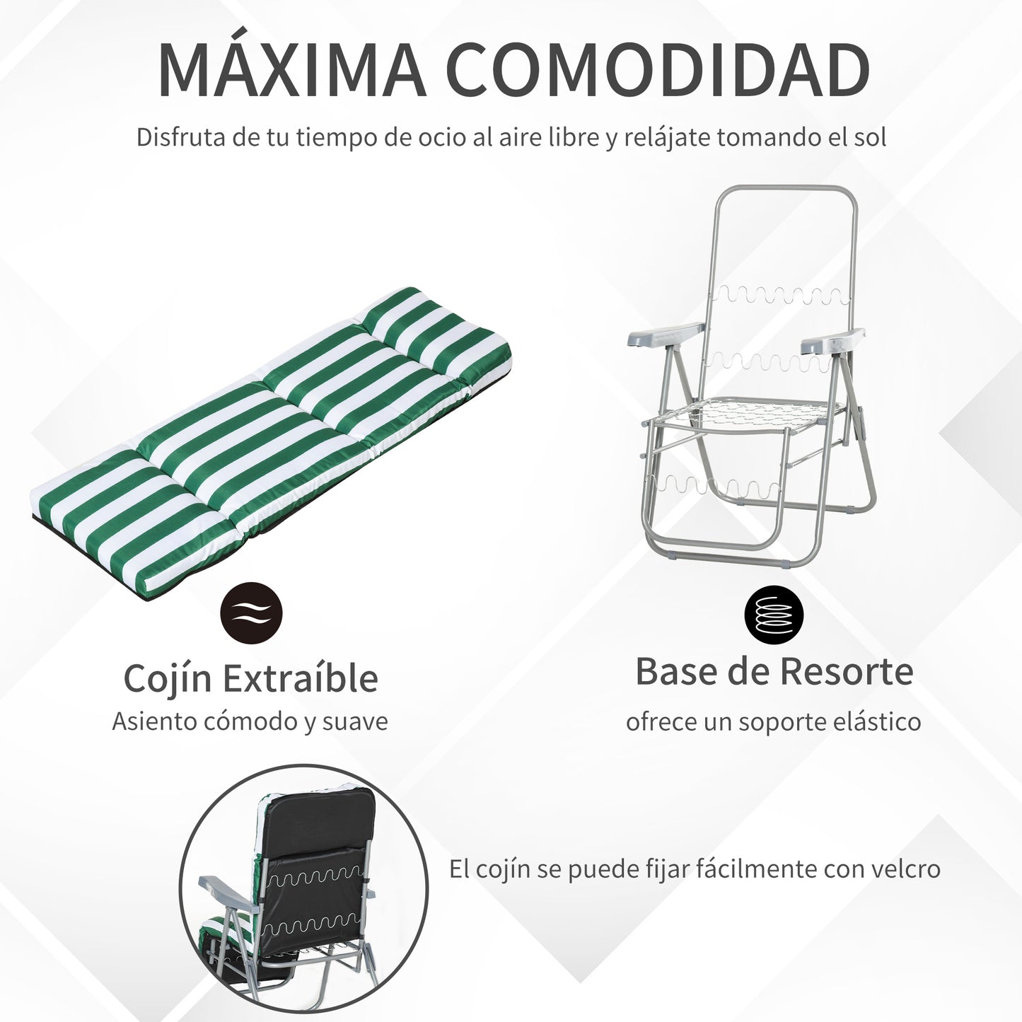 Outsunny 2 Tumbonas Plegables Con Respaldo Ajustable 60x75x66-102 Cm Rayas Verde_5