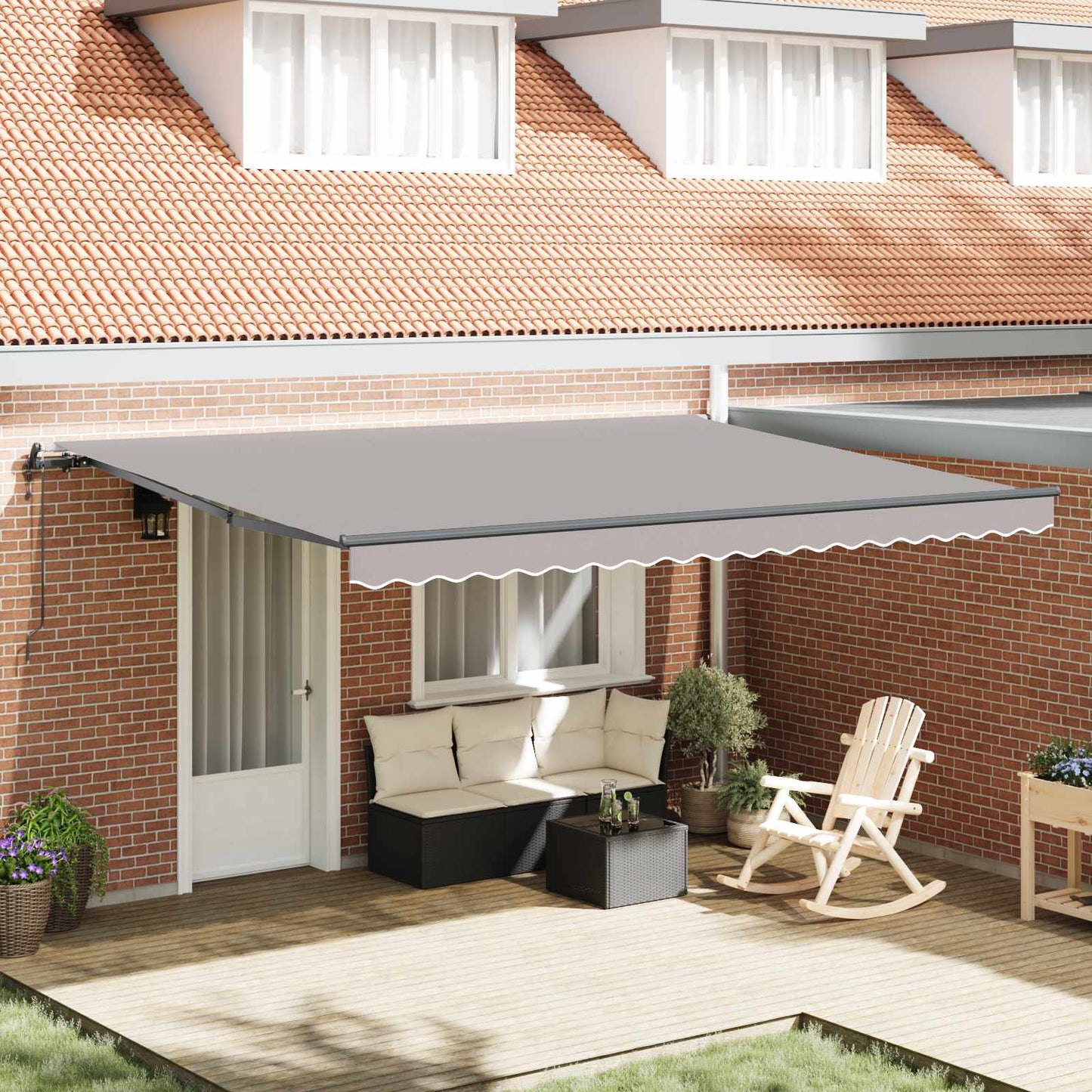 Toldo Retráctil Gris Claro 450 X 350 Cm Tela Y Aluminio_1