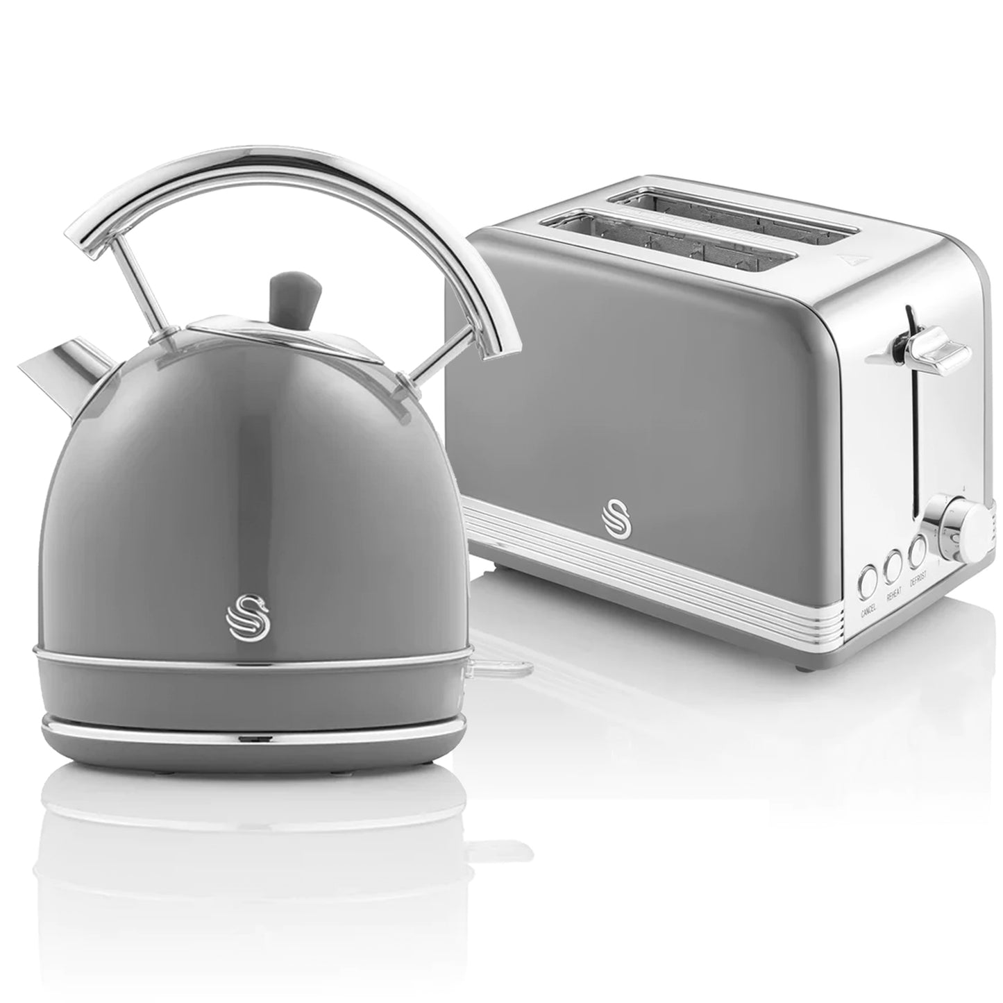 Swan Retro Set Desayuno Hervidor De Agua 1,8 L Inalámbrico, Tostadora 2 Rebanadas Anchas, Vintage, Stp7050grneu, Gris_0