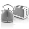 Set Desayuno Retro Hervidor De Agua 1,8 L Inalámbrico, Tostadora 2 Rebanadas Anchas, Vintage Swan Stp7050grneu Gris