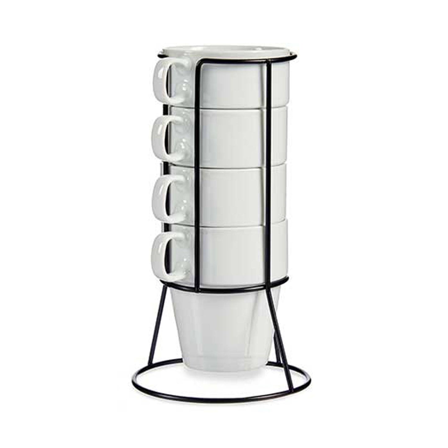 Set 4 Tazas Apilables Blanco Con Estante Colección Vessia_2