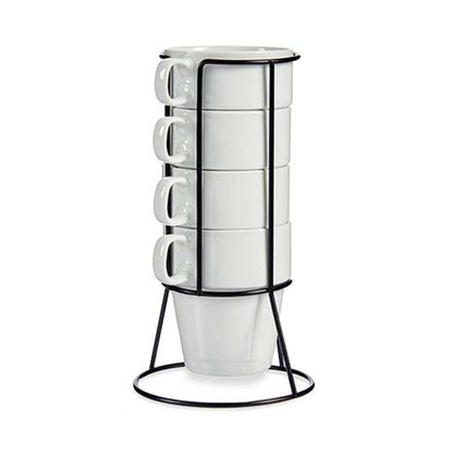 Set 4 Tazas Apilables Blanco Con Estante Colección Vessia