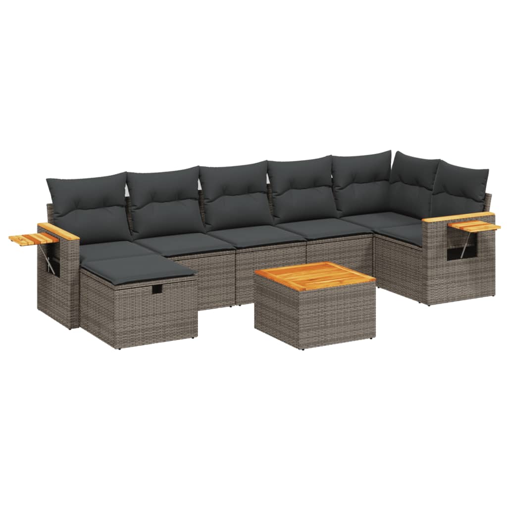 Set De Sofás De Jardín 8 Pzas Y Cojines Ratán Sintético Gris / Vetonek_0