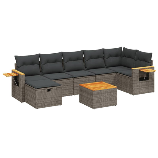 Set De Sofás De Jardín 8 Pzas Y Cojines Ratán Sintético Gris / Vetonek_0