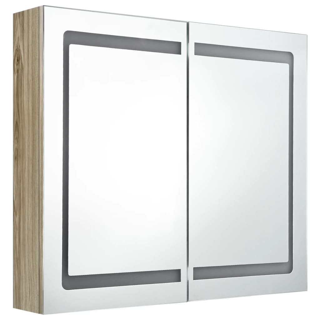Armario De Baño Con Espejo Y Led Color Roble 80x12x68 Cm_2