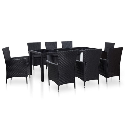 Vidaxl Juego De Comedor De Jardín 9 Piezas Ratán Sintético Negro_0
